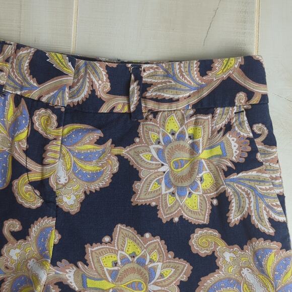 Loft Navy Paisley Linen Cotton Blend Mid‎ Rise Shorts Size 2 - Picture 3 of 6